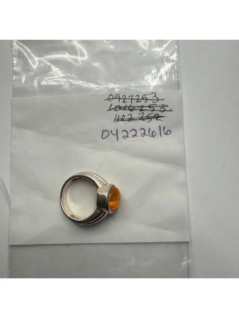 Orange Cat's Eye Cabochon Statement Ring 925 Sterling Silver Size 5.76